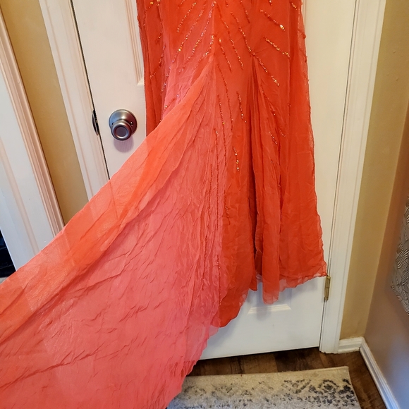 CECILY BROWN Coral and Silver Beaded  Sequined Cross-back Dress Size Medium - Picture 7 of 7